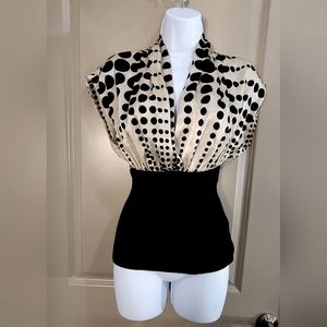 Forever 21 Polka Dot Blouse cream and black size medium
